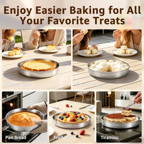 Inqibee 8 Inch Round Cake Pan Set of 2, Stainless Steel Textured Bottom - size: 8 Inch × 2