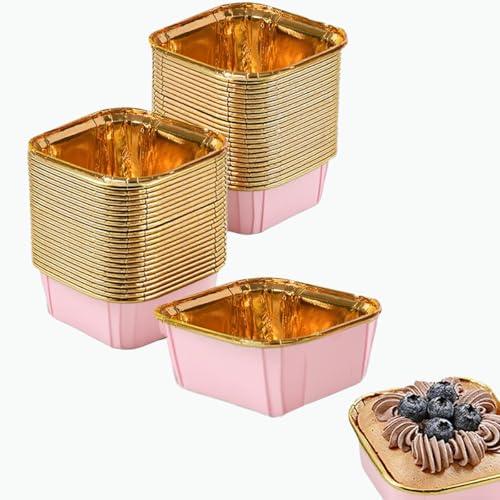 50 Pcs Pink Square Baking Cups, Disposable Paper Loaf Pans for Cakes - color: square-50-Pink