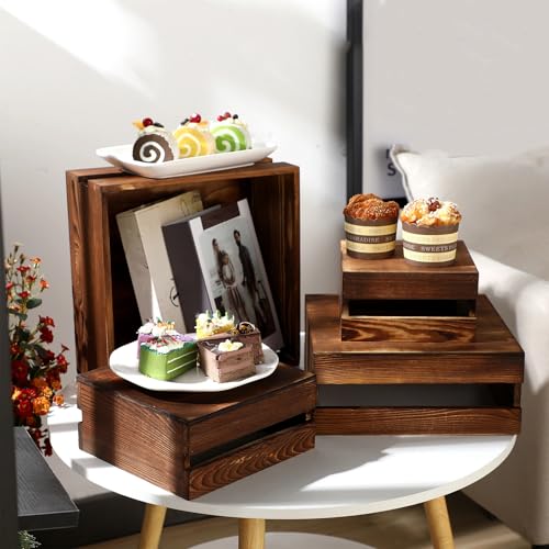 Sieral 4 Pcs Wood Cupcake Stand Dessert Risers for Party,Burnt Wood - color: Burnt Wood