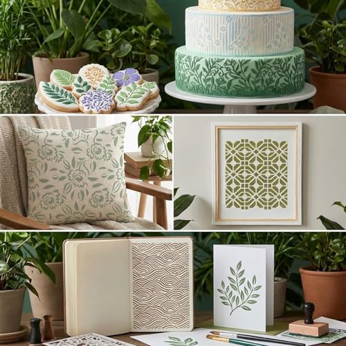 16Pcs Nature Floral Stencils Set (7x3.8Inch) – Reusable Flower Pattern Templates for DIY Baking (Cookies/Cakes), Crafts, Cards, Canvas & Fabric Decorating