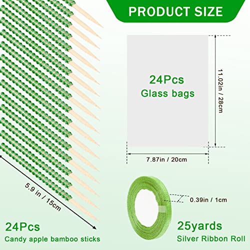 24P Candy Apple Stick Kit,Apple Rhinestone Bling Stick Wood Skewer - color: Green