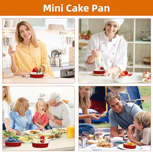 Mini Cake Pans With Lids And Spoons, Baking Tins For Round Small Desserts 7 Oz Aluminum Foil Baking Pans Disposable Ramekins Individual Cake Containers Holders For Tart Quiche Flan (50, Red) - color: Red