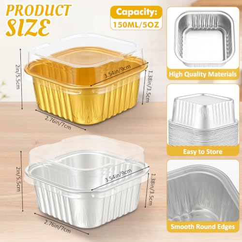 Skylety 100 Pcs 5oz Mini Square Cake Pans with Lids, Gold, Silver - color: Gold,Silver