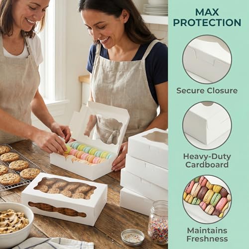 Hiceeden 50 Pack White Cookie Boxes with Window, 8"×5.4"×2" Bakery Candy Box for Gift Giving, Treat Dessert Boxes for Pastry Donuts Candy Biscuit Macaron Chocolate Strawberry