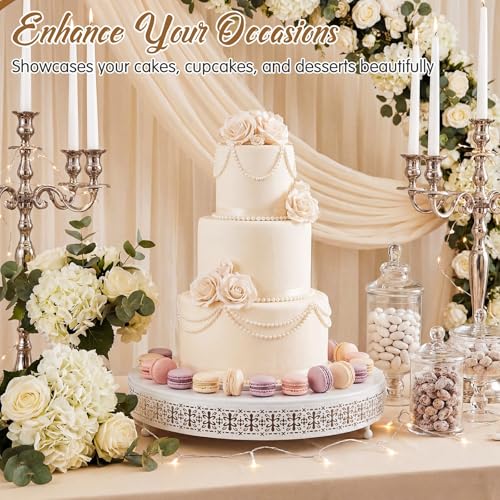 Wenqik White Metal Cake Stand 16 Inch with Cutting & Spatula - color: White, size: 16 Inch