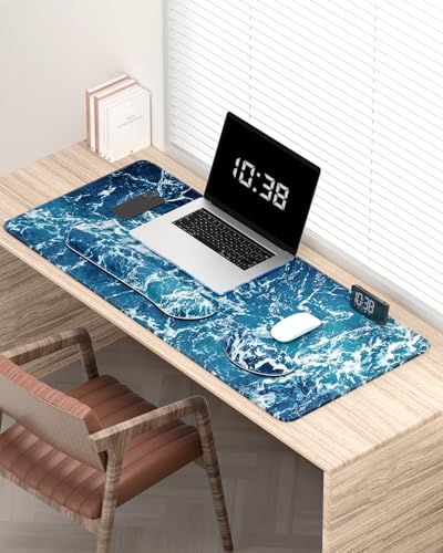 Large Mouse Pad with Wrist Rests for Keyboard & Mouse, Thick Soft Ergonomic Memory Foam Wrist Supports, Big & Long Desk Mat 35.5 x 15.7 in, for Office Gaming Computer, Beautiful Ocean - color: Beautiful Ocean