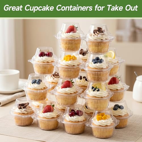 Dealusy 100 Pack Individual Cupcake Containers with Airtight Lids