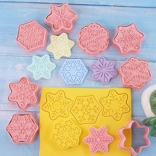Snowflake Shaped Cookie Stamps Set Christmas Baking Plastic 8Pcs