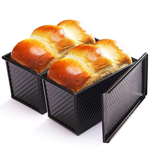CHEFMADE Pullman Loaf Pan with Lid 2 Pcs, 1Lb Dough Capacity Non-Stick Rectangle Corrugated Bread Pan, Carbon Steel Toast Pan with Cover for Baking Bread - Black - size: Black 2 pieces 1 lb Corrugated