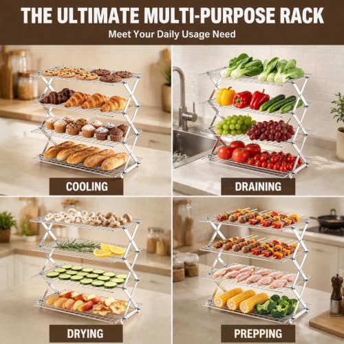 P&P CHEF 4 Tier Collapsible Cooling Racks,Stackable Bakers Rack,Silver - color: Silver