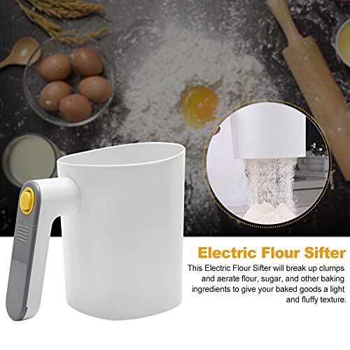 Electric Flour Sifter, Handheld Battery Operated Stainless Steel Mesh Shaker, Fine Mesh Cup Shape Powder Shaker Strainer Kitchen Cooking Baking Pastry Tools 4 Cup/1L Capacity