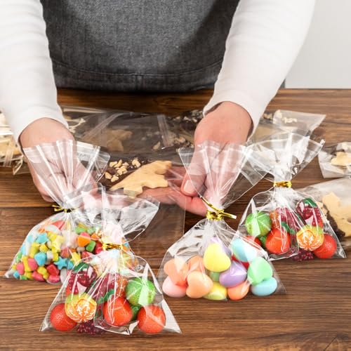 6x6 Inches Self Sealing Cellophane Bags Self Adhesive Treat Bag Clear Resealable Large Cookie Bags with Twist Ties for Gift Giving Party Favors Bag 200 Pieces - size: 6x6 Inches