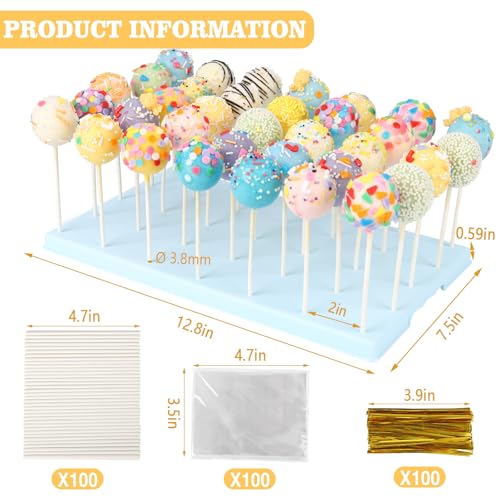 35-Hole Blue Cake Pop Stand with 100 Sticks, 100 Bags & 100 Gold Ties - color: Blue