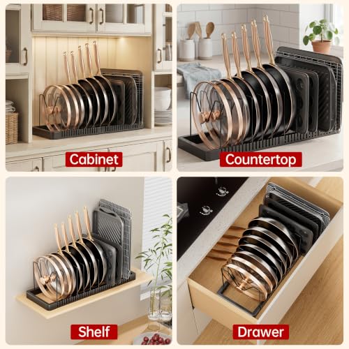 ORDORA Expandable Pot and Pan Organizer with 12 Adjustable Dividers