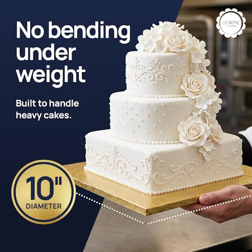 O’Creme Cake Board, Gold Foil Square Cake Drum with Gorgeous Design, Sturdy & Durable 1/2” Thick Cake Drums, Square Cake Boards 10” x 10” Inch, Pack of 5 Disposable Cake Drums - color: Gold, size: 10" x 10"