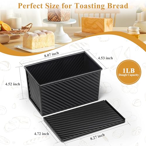 LIANYU 2 Pack Pullman Loaf Pan with Lid, 1 Pound Dough Bread Loaf Pans - color: Black