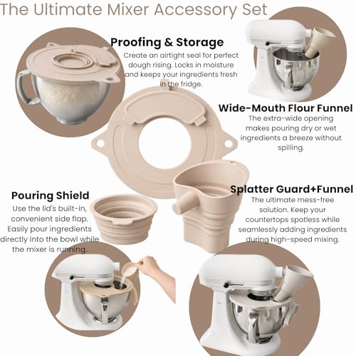 Premium Silicone Flour Funnel for Kitchen Aid Mixer with Mixer Bowl Cover