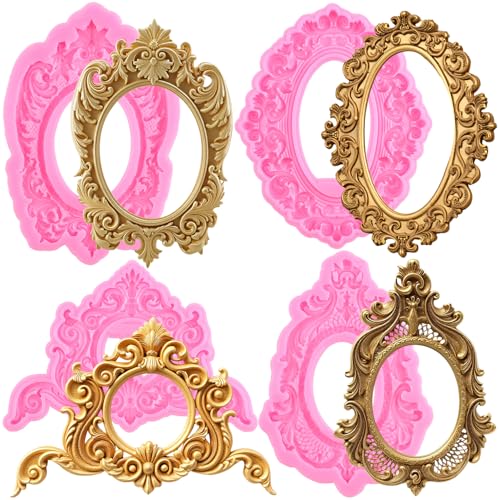 Mujiang Picture Frames Silicone Molds Photo Frame Fondant Mold Set Of 4 - color: Style F