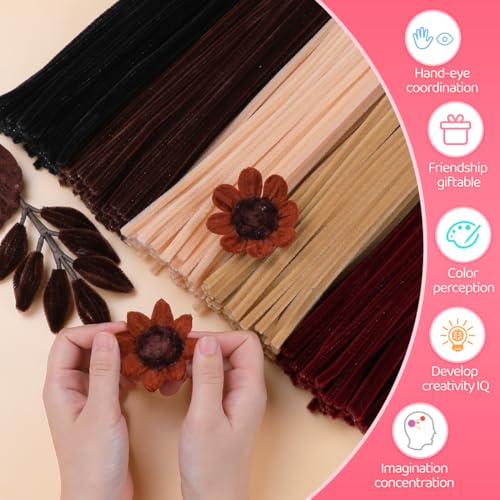 IOOLEEM Brown Pipe Cleaners,200pcs 5 Colors Chenille Stems Bulk for Crafts - color: Brown, size: 200 Count