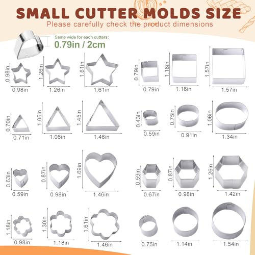 ofone Small Cookie Cutters Geometric Shapes Set, 24 Mini Fondant Cutter - Star Heart Flower Square Triangle Oval Circle Hexagon, Tiny Stainless Steel Biscuit Molds for Baking Dough Pastry Clay Fruit - color: Hexagon Geometric Shapes Cutters