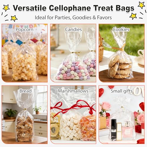 Ohuimrt Clear Cellophane Treat Bags, 6 x 9 x 2.4 Inch, 100 Pack - color: Clear - 6 x 9 x 2.4 inch