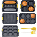SHENLIU Set of 7 Silicone Hamburger Bun Mold 3/4/6/9 Cup with Spatula Brush