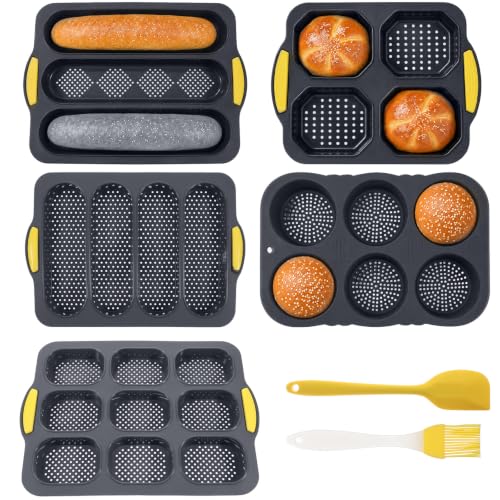 SHENLIU Set of 7 Silicone Hamburger Bun Mold 3/4/6/9 Cup with Spatula Brush