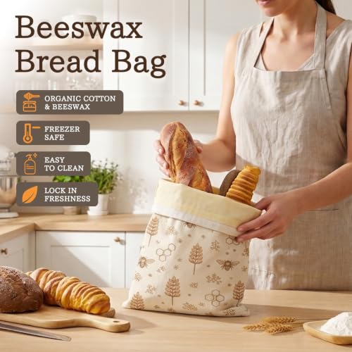 KEKUOU 2-Pack Reusable Beeswax Bread Bags for Homemade Sourdough - color: White