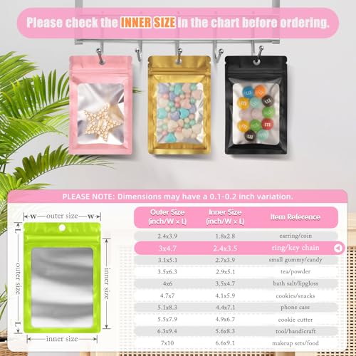 FUNFERY 100 Pack Mylar Resealable Bags, Green Foil Packaging Bags - color: Green, size: 3 x 4.7 inch