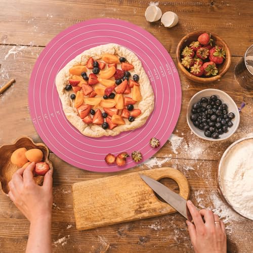 DOERDO Silicone Cake Mat - 12 Inch Round Non-Stick Baking Mat with Measurements Reusable Heat Resistant Pastry Pad for Rolling Dough Cake Turntable Pizza Cookie