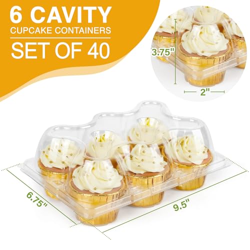 LotFancy 6 Count x 40 Sets Cupcake Containers, Clear Plastic Cupcake Boxes