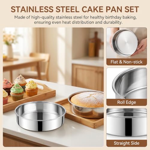 Homikit 9 Inch Round Cake Pan Set of 3, Stainless Steel Smash Cake Pan - size: 9 inch