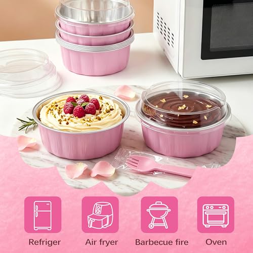 NPLUX Ramekins with Lids Mini Cake Pans,50 Pack Pink 8oz for Party Favors - color: Pink