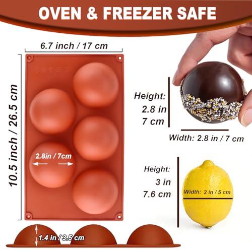 Lerykin 3 Pack Extra Large 5-Cavity Semi Sphere Silicone Molds, Half Sphere Baking Mold Non-Stick for Making Big Size Hot Chocolate Bomb, Jelly, Cake, Dome Mousse - color: 5-Cavity Extra Large (3 Pack)