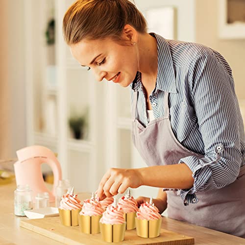 Meanplan 100 Pcs Foil Cupcake Liners Baking Cups Christmas Wedding, Gold