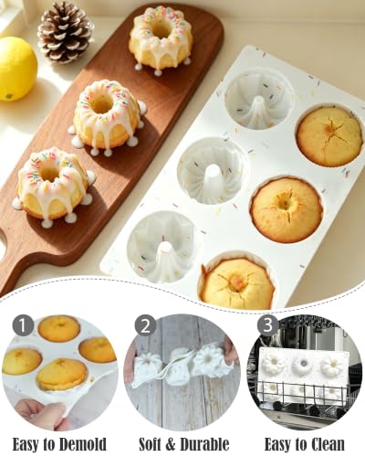 Jello Mold, 3pcs Silicone Fluted Tube Cake Pans, 6-Cavity Non Stick Silicone Baking Molds for Cupcake, Donuts,Muffin, Cornbread, Brownie, Jellies (Confetti) (Castle-White-3pcs) - size: 3 pieces-Castle-White