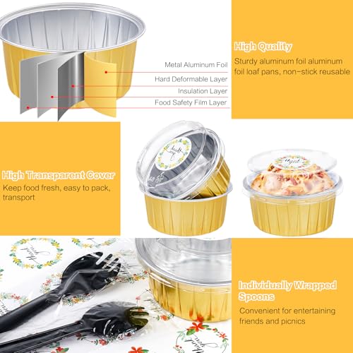 60Pcs Mini Cheesecake Containers, ZOXILEN 5oz 125ml Disposable Aluminum Foil Mini Baking Cups with Lids Spoons, Round Individual Small Cake pans Cupcake liners for Party Gold - color: Gold 60pcs