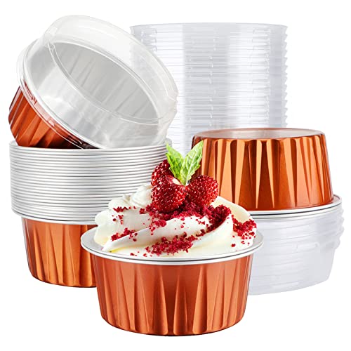 EUSOAR Foil Baking Cups, 30pcs 5oz Disposable Aluminum Foil Cups Cupcake Containers Wrappers with Lids, Dessert Cups with Lids Mini Aluminum Cheesecake Pan Creme Brulee Ramekins-Caramel - color: Caramel, size: 30pcs