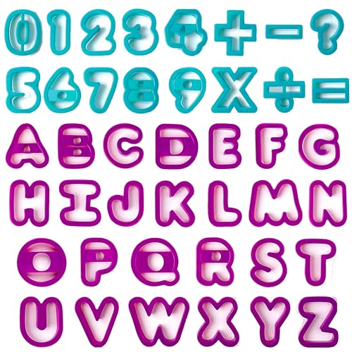 42 Pcs Letter And Number Cookie Cutters,with Dough Alphabet,Numbers,Mathematical Symbols,Fondant Letter Cutters for Birthday, Christmas, New Year and Holiday Party Decorations (42Pcs)