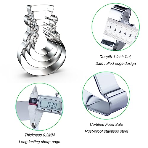 Snowman with Hat Cookie Cutter Set for Winter Christmas Baking Large Small Mini Sizes, 5/4/3/2 inch, 4 Piece, Stainless Steel - color: Snowman
