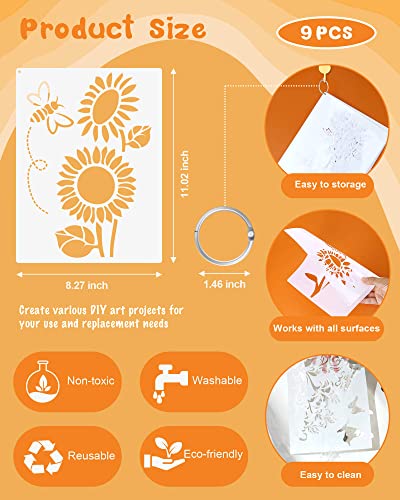9PCS Sunflower Butterflies Stencils, Reusable PET Sun Flower Template - color: Sunflower