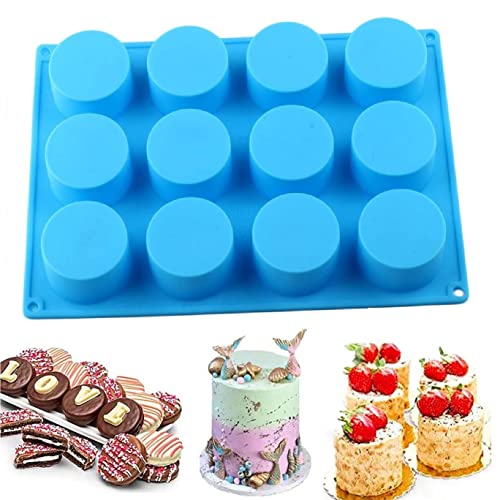 Chocolate Cookie Silicone Mold, 2 Pcs 12 Holes Round Molds, Cylinder Silicone Mold for Cookie, Dessert, Jelly, Pudding, Candy, Cake, Biscuit