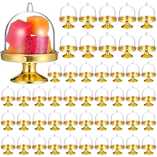 48 Pack Mini Cake Stand with Dome, Gold Base Mini Donut Domes & Tiny Cake Stand for Cupcakes, Desserts, Candy Display - Perfect for Weddings, Birthdays, Parties