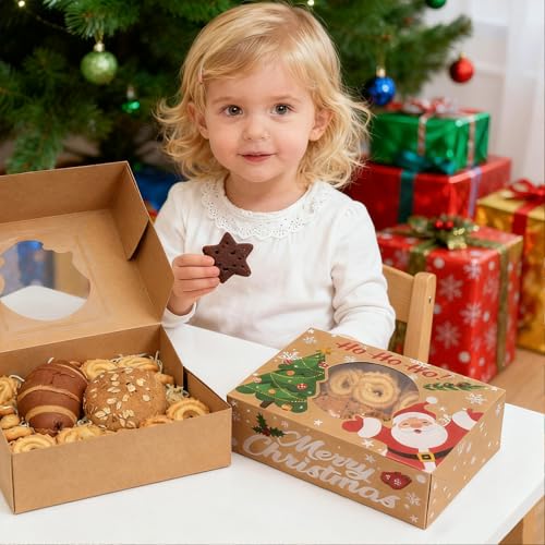 Christmas Cookie Boxes, Brown Kraft, 24 Pack, 8.25"x6"x2.75" - color: Christmas-Brown