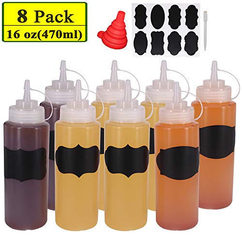 8 Pack 16 oz Plastic Squeeze Condiment Bottles with Cap Lids - size: (2) 16 oz(8pack) Standard Cap