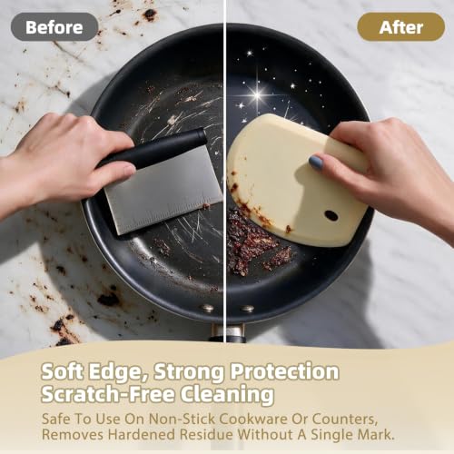Flexible Bowl Scraper with Metal Core: Silicone Dough Scraper Bread Baking - color: Beige