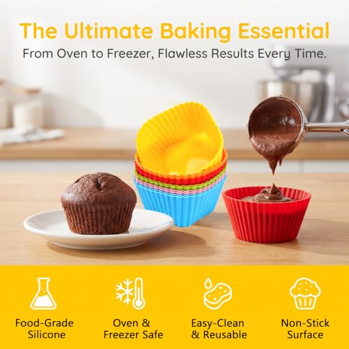 12 Pack Silicone Baking Cups Reusable Muffin Liners Non-Stick Cup Cake Molds Set Cupcake Liner Standard Size Silicone Cupcake Holder Silicon Cups for Baking