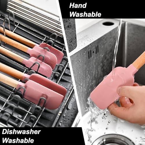 Pink Silicone Spatula Set, Food Grade Rubber Spatula-5 Piece Nonstick Rubber Spatulas, Spoonula, Jar Scraper for Cooking, Baking, Mixing, - color: Pink