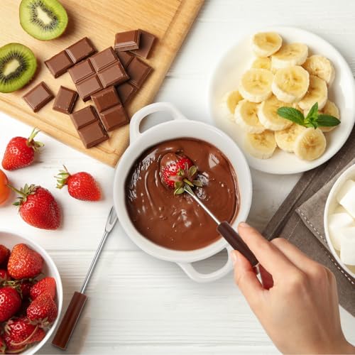 BSTKEY 300ML Ceramic Butter Warmer Set with 2 Forks, White Fondue Pot Melting Pot Set, Melt Hot Pot Bowl Set for Cheese Chocolate Butter Caramel - color: White
