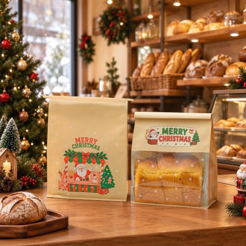 50 Pack Large Christmas Bread Bags with Tin Tie Tab Lock 11" × 8.6" × 4.3" - color: Christmas, size: Large
